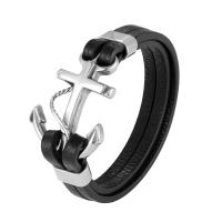 Männer Armband, 316 Edelstahl, mit Mikrofaser PU, poliert, Modeschmuck, schwarz, verkauft von PC