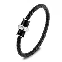 Männer Armband, 316 Edelstahl, mit Mikrofaser PU, poliert, Modeschmuck, schwarz, verkauft von Strang