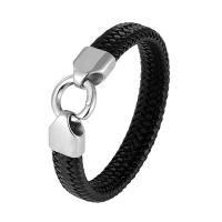 Männer Armband, 316 Edelstahl, mit Kunstleder, poliert, Modeschmuck, schwarz, Länge:21 cm, verkauft von Strang