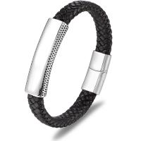 Männer Armband, 316 Edelstahl, mit Kunstleder, Modeschmuck, schwarz, verkauft von Strang