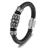 Männer Armband, 316 Edelstahl, mit Mikrofaser PU, plattiert, Modeschmuck, schwarz, Länge:21 cm, verkauft von Strang