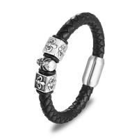 Männer Armband, 316 Edelstahl, mit Mikrofaser PU, plattiert, Modeschmuck, schwarz, Länge:21 cm, verkauft von Strang