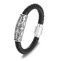 Männer Armband, 316 Edelstahl, mit Mikrofaser PU, Modeschmuck & Emaille, schwarz, verkauft von Strang