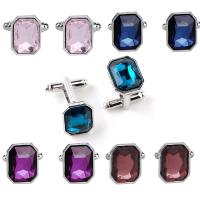 Zinc Alloy Cufflinks, silver color plated, durable & for man & with rhinestone 