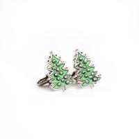 Zinc Alloy Cufflinks, Christmas Tree, silver color plated, durable & for man & with rhinestone, green 