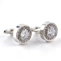 Zinc Alloy Cufflinks, silver color plated, durable & Unisex & with rhinestone 