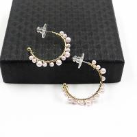 Zinc Alloy Hoop Earring, with Plastic Pearl, fashion jewelry, pink 