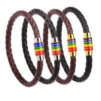 Pulseras de cordón de cuero artificial, Partículas de acero, con cordón de cuero, Joyería & unisexo, más colores para la opción, 210mm, Vendido por UD