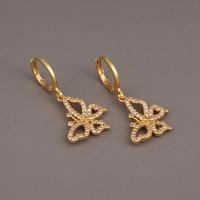 Huggie Hoop Drop Earring, Brass, Butterfly, 18K gold plated, micro pave cubic zirconia & for woman & hollow 