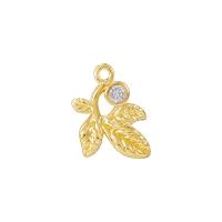 Cubic Zirconia Micro Pave Brass Pendant, Leaf, gold color plated, micro pave cubic zirconia Approx 1mm 