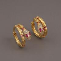 Brass Huggie Hoop Earring, Snake, 18K gold plated, Girl & micro pave cubic zirconia 