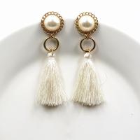 Fashion Tassel Earring, Zinc Alloy, with Plastic Pearl, fashion jewelry, gold 