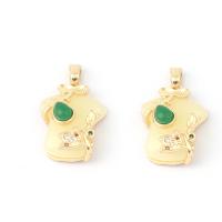 Glass Brass Pendants, with Glass, Garment, plated, DIY, green, 19*14*7mm Approx 4mm 