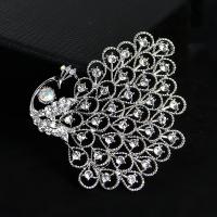 Zinc Alloy Jewelry Brooch, with Rhinestone, Peacock, plated, fashion jewelry & with rhinestone, silver color, 61*68mm 