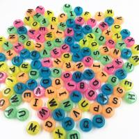 Acryl Alphabet Perlen, rund, Einbrennlack, DIY & mit Brief Muster, gemischte Farben, 10x6mm, Bohrung:ca. 2mm, ca. 100PCs/Tasche, verkauft von Tasche