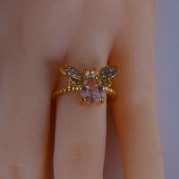 Zinc Alloy Open Finger Ring, with Quartz, plated, fashion jewelry & with rhinestone, gold 