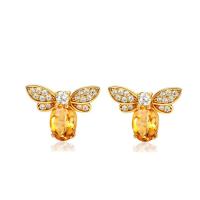 Zinc alliage strass Stud Earring, alliage de zinc, avec Cristal naturel, Placage, bijoux de mode & avec strass, Jaune, 1.6cmX1cm, Vendu par paire