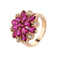 Cubic Zirconia Micro Pave Brass Finger Ring, gold color plated & micro pave cubic zirconia & for woman, fuchsia 