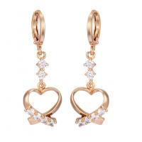 Huggie Hoop Drop Earring, Brass, Heart, rose gold color plated, micro pave cubic zirconia & for woman 