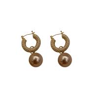 Huggie Hoop Drop Earring, Zinc Alloy, with Plastic Pearl, gold color plated, for woman 