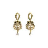 Huggie Hoop Drop Earring, Zinc Alloy, Owl, plated, for woman & with rhinestone 