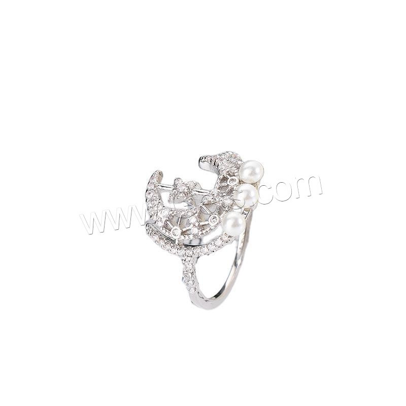 Bague zircone cubique, cupronickel, avec perle de plastique, Placage, normes différentes pour le choix & pavé de micro zircon & pour femme, Vendu par PC