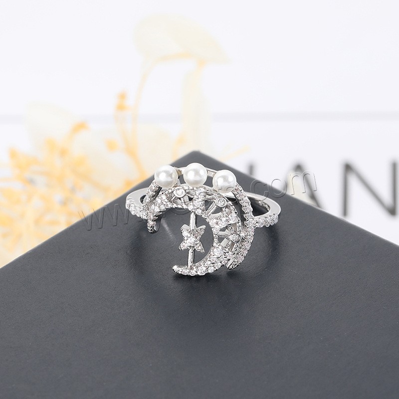 Bague zircone cubique, cupronickel, avec perle de plastique, Placage, normes différentes pour le choix & pavé de micro zircon & pour femme, Vendu par PC