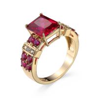 Anneau de cuivre de Zircon, laiton, avec zircon cubique, Placage de couleur d'or, normes différentes pour le choix & pour femme, rouge, Vendu par PC