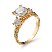 Anneau de cuivre de Zircon, laiton, avec zircon cubique, Placage de couleur d'or, normes différentes pour le choix & pour femme, Vendu par PC