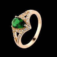 Anneau de cuivre de Zircon, laiton, avec zircon cubique, Placage de couleur d'or, normes différentes pour le choix & pour femme, vert, Vendu par PC