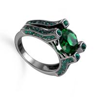 Anneau de cuivre de Zircon, laiton, avec zircon cubique, pistolet noir plaqué, normes différentes pour le choix & pour femme, vert, Vendu par PC