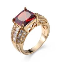 Anneau de cuivre de Zircon, laiton, avec zircon cubique, Placage de couleur d'or, normes différentes pour le choix & pour femme, rouge, Vendu par PC