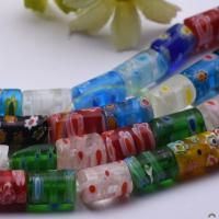 Millefiori Glasperlen, Millefiori Lampwork, Zylinder, DIY, gemischte Farben, 8x12mm, 32PCs/Strang, verkauft von Strang