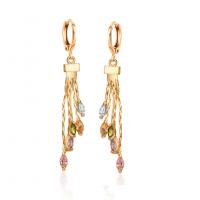 Moda flecos pendientes, metal, chapado en oro real, micro arcilla de zirconia cúbica & para mujer, multicolor, 10x52mm, Vendido por Par