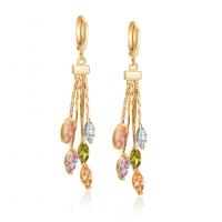 Moda flecos pendientes, metal, chapado en oro real, micro arcilla de zirconia cúbica & para mujer, multicolor, 12x54mm, Vendido por Par