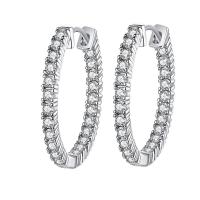 Brass Hoop Earring, Donut, platinum plated, micro pave cubic zirconia & for woman, 25mm 