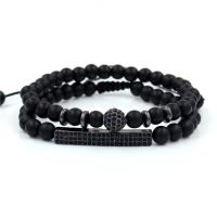 Pulseras de ágata negra, aleación de zinc, con Ágata negra, chapado, 2 piezas & micro arcilla de zirconia cúbica, más colores para la opción, 6mm, longitud:7 Inch, Vendido por Set