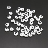 Acryl Alphabet Perlen, rund, DIY & mit Brief Muster, weiß, 10*10*6mm, Bohrung:ca. 2mm, 500G/Tasche, verkauft von Tasche