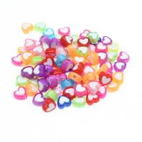 Cuentas de acrílico con dos tonos, Corazón, Bricolaje, más colores para la opción, 8*8*4mm, agujero:aproximado 1mm, 500T/Bolsa, Vendido por Bolsa