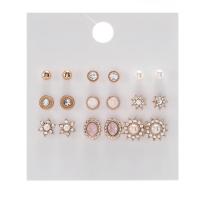 aleación de zinc Stud aretes, chapado, para mujer & con diamantes de imitación, Vendido por Set