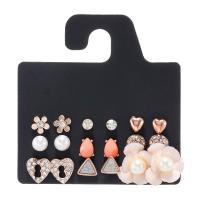 aleación de zinc Stud aretes, chapado, micro arcilla de zirconia cúbica & para mujer, Vendido por Set