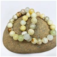 Light Mottle Green Jade Bracelet, Round, polished, Unisex Approx 7.5 Inch 