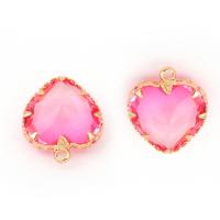 Glass Brass Pendants, with Brass, Heart, DIY, pink, 17*14*8mm Approx 1mm 