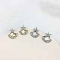 Messing Ohrstecker, Seestern, plattiert, Micro pave Zirkonia & für Frau, keine, 25x21mm, verkauft von Paar