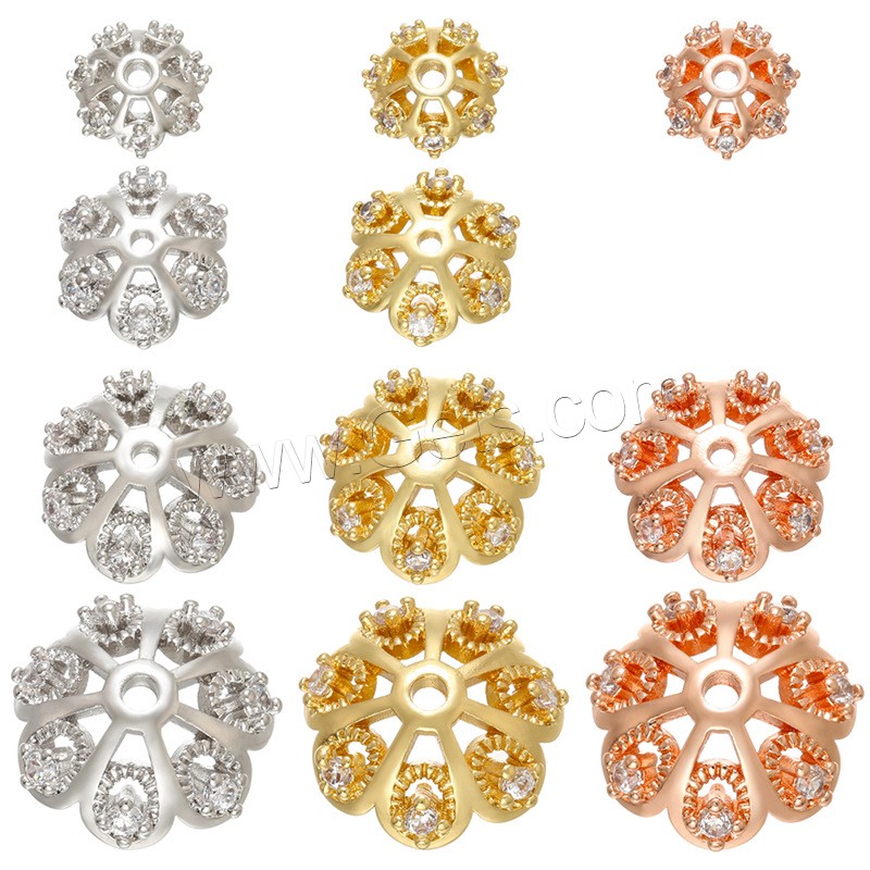 Brass Bead Cap, Flower, plated, different size for choice & micro pave cubic zirconia, more colors for choice, Sold By PC