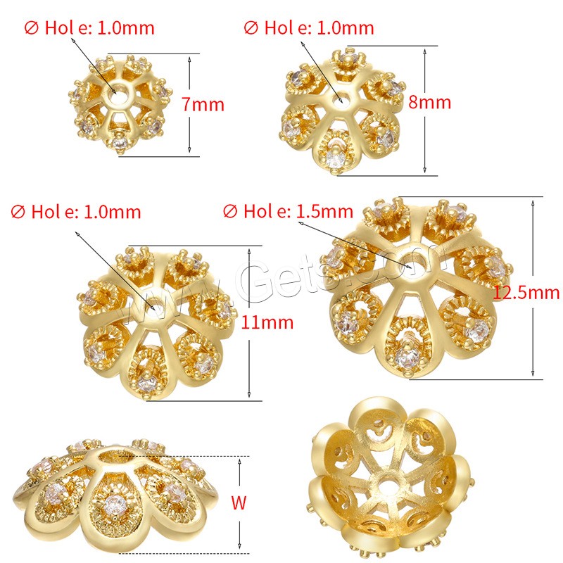 Brass Bead Cap, Flower, plated, different size for choice & micro pave cubic zirconia, more colors for choice, Sold By PC