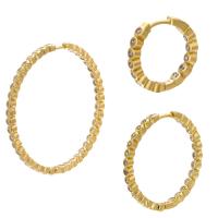 Brass Hoop Earring, Donut, plated & micro pave cubic zirconia 