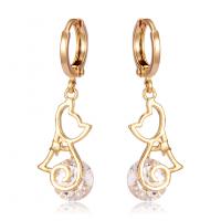 Huggie Hoop Drop Earring, Brass, with Cubic Zirconia, gold color plated, for woman 