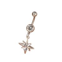 Stainless Steel Belly Ring, platinum color plated, with rhinestone 