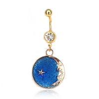 Stainless Steel Belly Ring, with Zinc Alloy, gold color plated, enamel & with rhinestone 